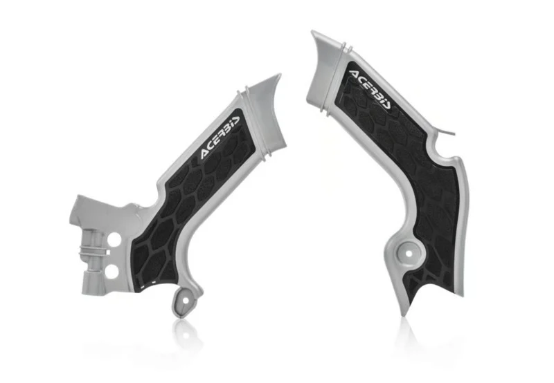 Acerbis 21+ Kawasaki KX250/ 19-23 KX450 Frame Guards- X-Grip - Silver/Black - 2742601015