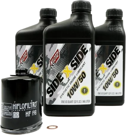 Klotz Side-By-Side Oil Change Kit - 10W-50(3-Packs) w/ Oil Filter HF-198 Crush Washer - Fits: 2013-2019 Polaris #KU-101