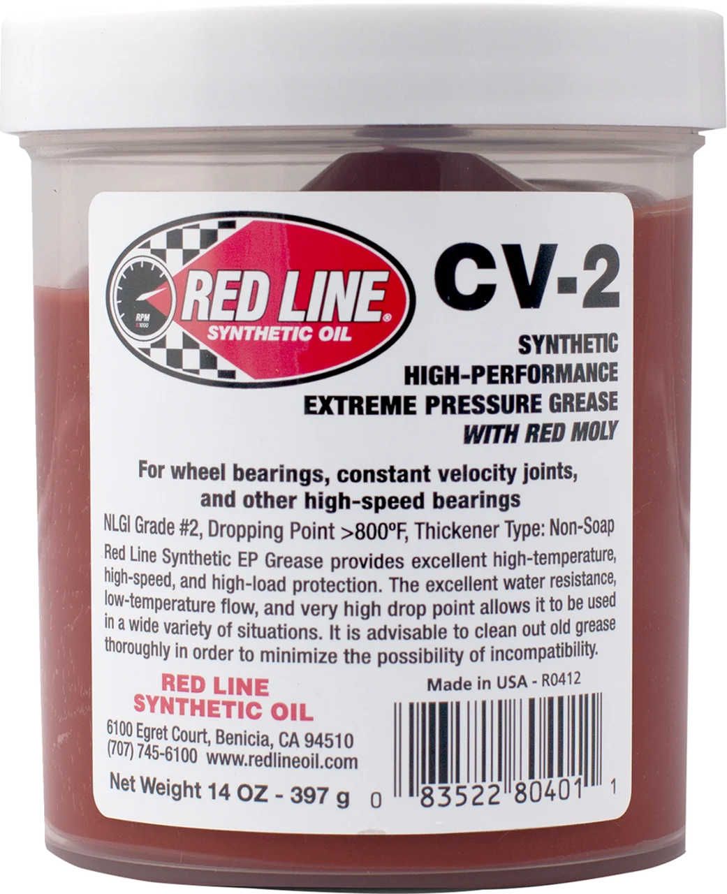 Red Line Synthetic Oil CV-2 Grease with Moly - 14 oz Jar