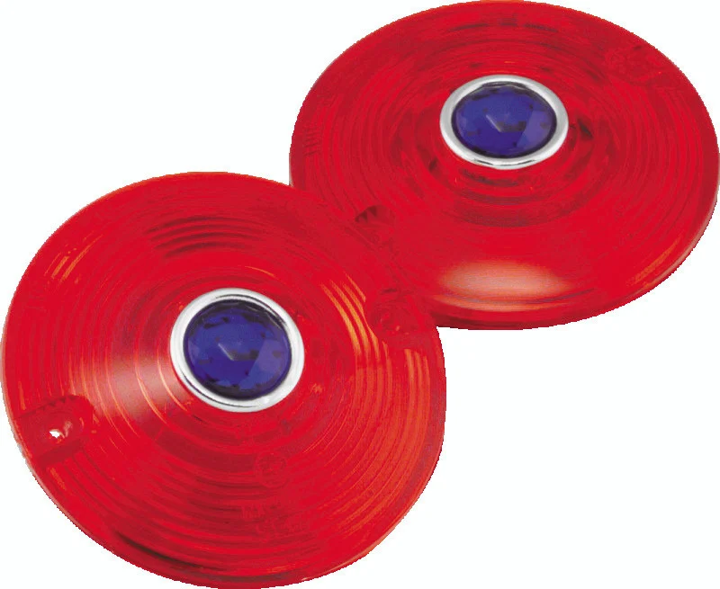 Bikers Choice 86-17 FLH FLT FLST Red Turn Signal Lens With Blue Dot Pr - 491262