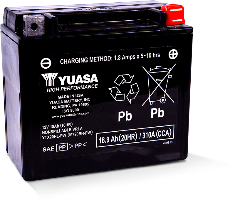 Yuasa YTX20HL-PW Maintenance Free AGM 12-Volt Battery - YUAM720BH-PW