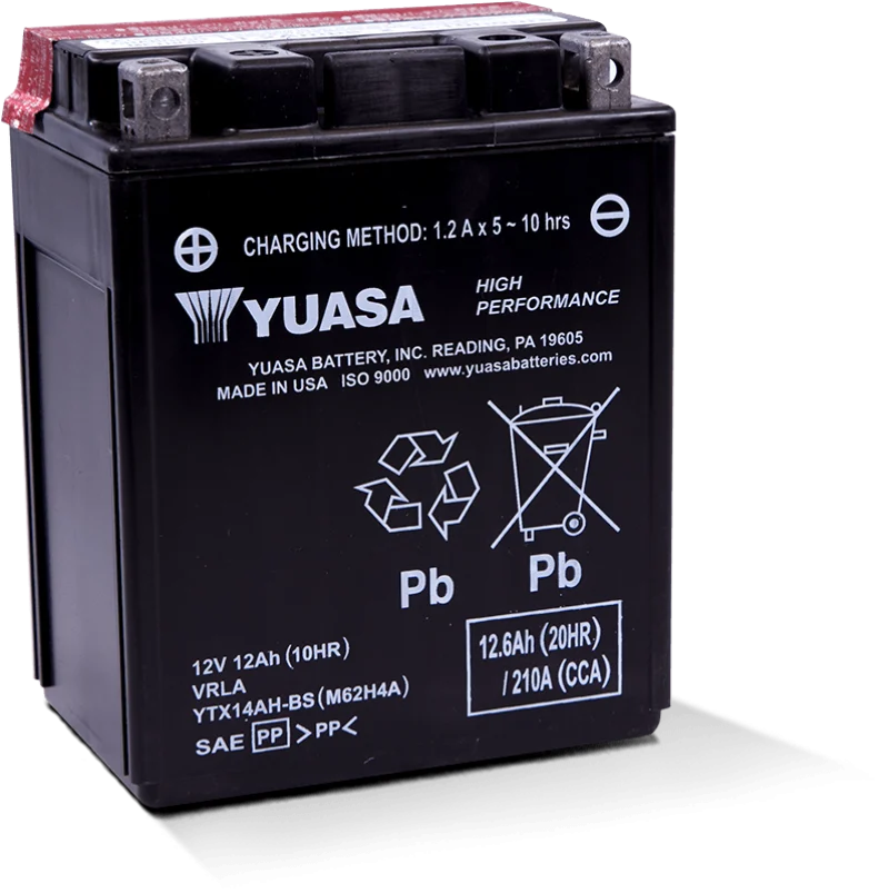Yuasa YTX14AH-BS High Performance AGM 12-Volt Battery w/Bottle - YUAM62H4A