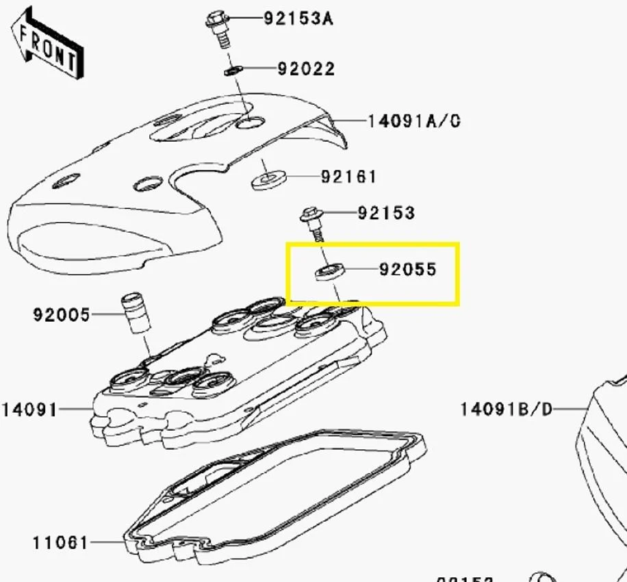Kawasaki OEM Head Cover Bolt Oring Seal 92055-1352