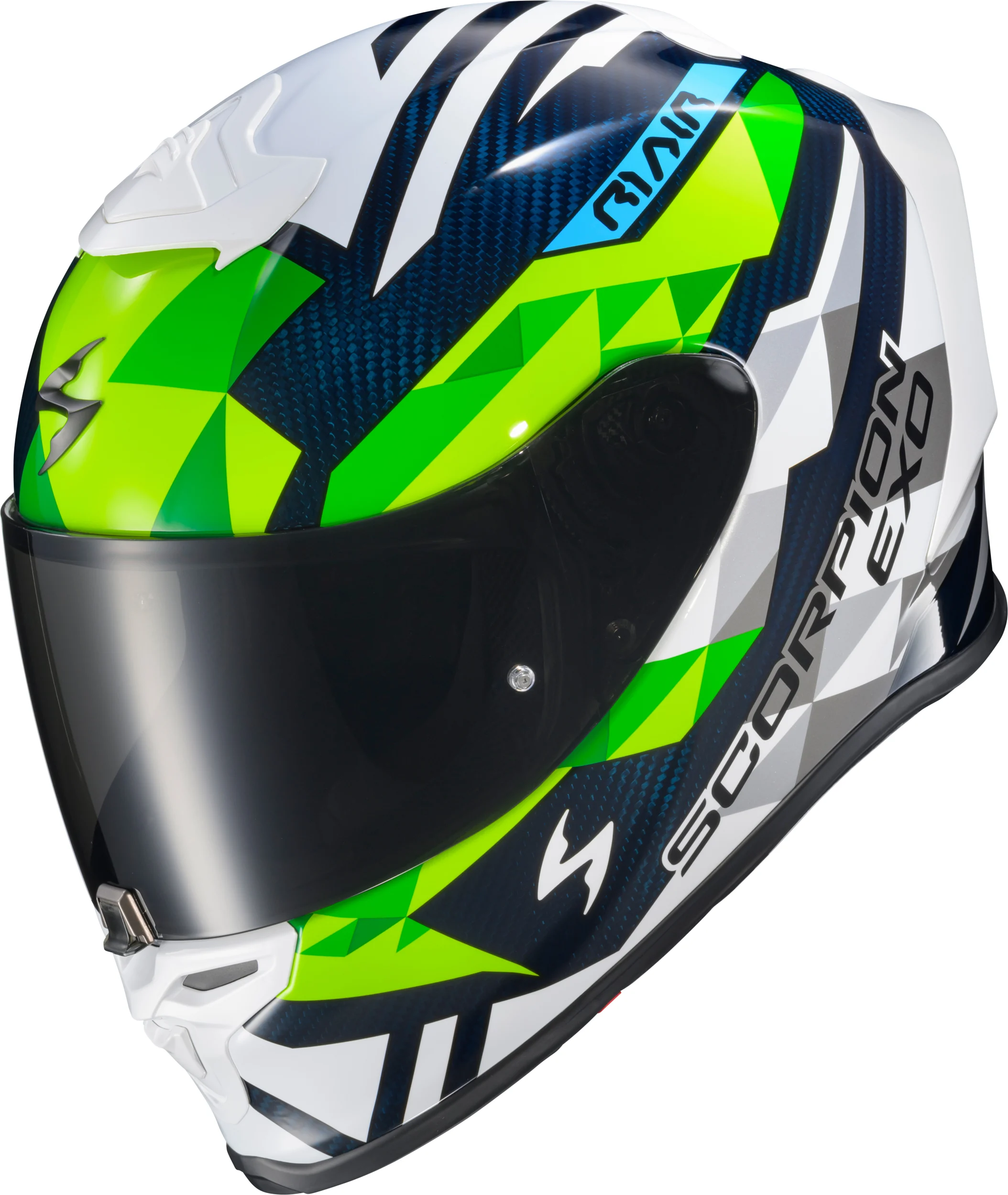 SCORPION EXO EXO-R1 Air Carbon Raster Full Face Helmet - Wht/Grn/Blue
