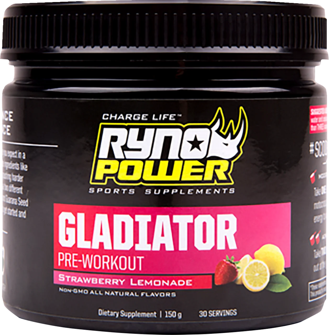 Ryno Power Gladiator Pre-Workout Drink Mix - Tub - Strawberry Lemonade - 30 Servings (250g)
