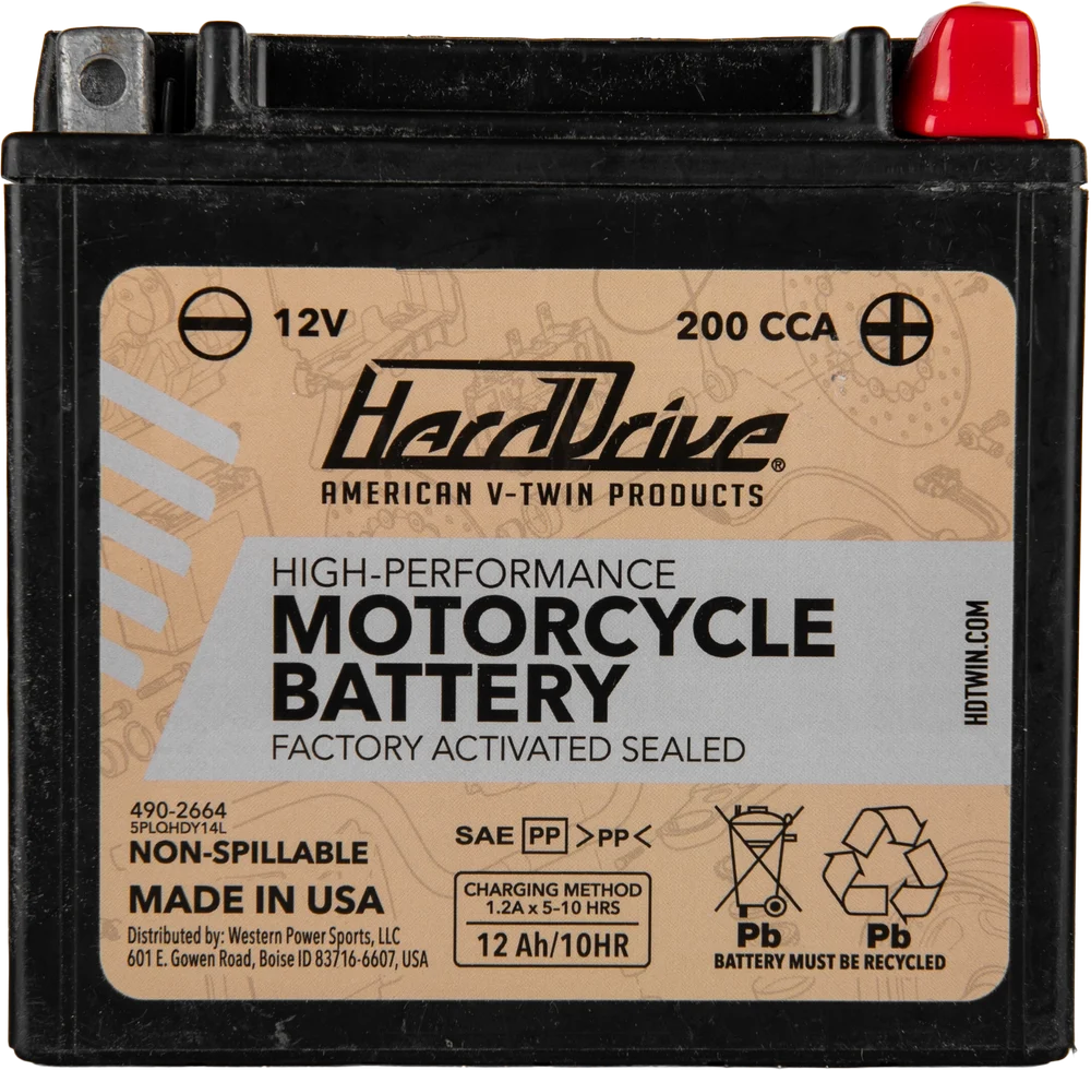 Harddrive High Perform Battery - YTX14L - Cranking Amps: 200
