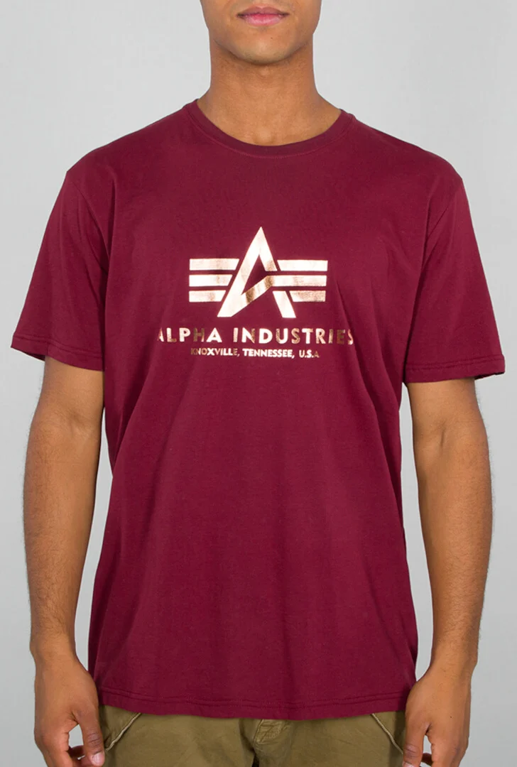 Alpha Industries Basic Foil Print T-Shirt  burgundy red