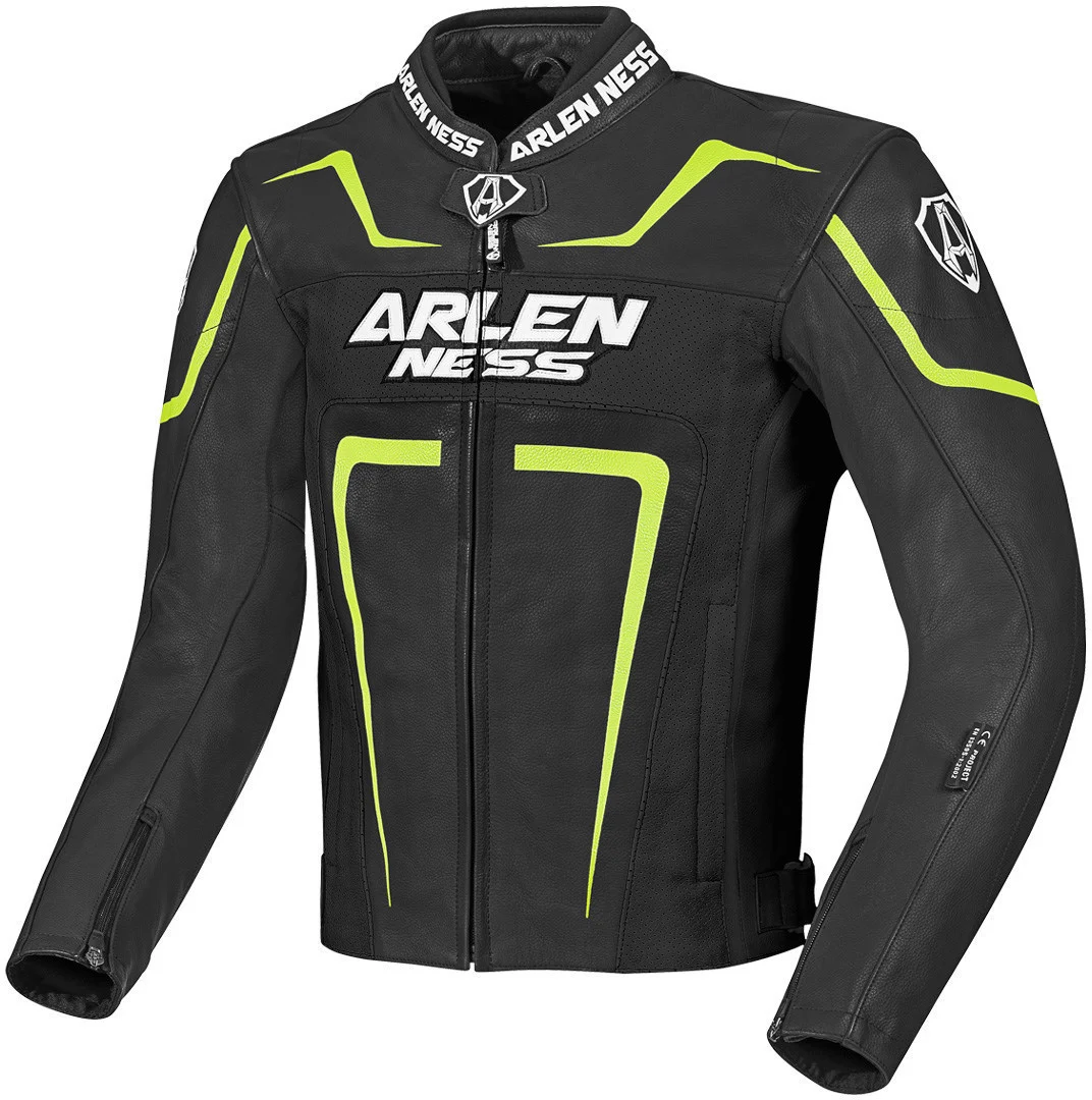 Arlen Ness Motegi Motorcycle Leatherjacket  black/neon-yellow