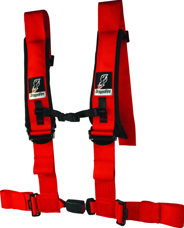 DragonFire Racing Harness- H-Style- 4-point- EZ-Adjust- 3in Buckle- Red - 522047