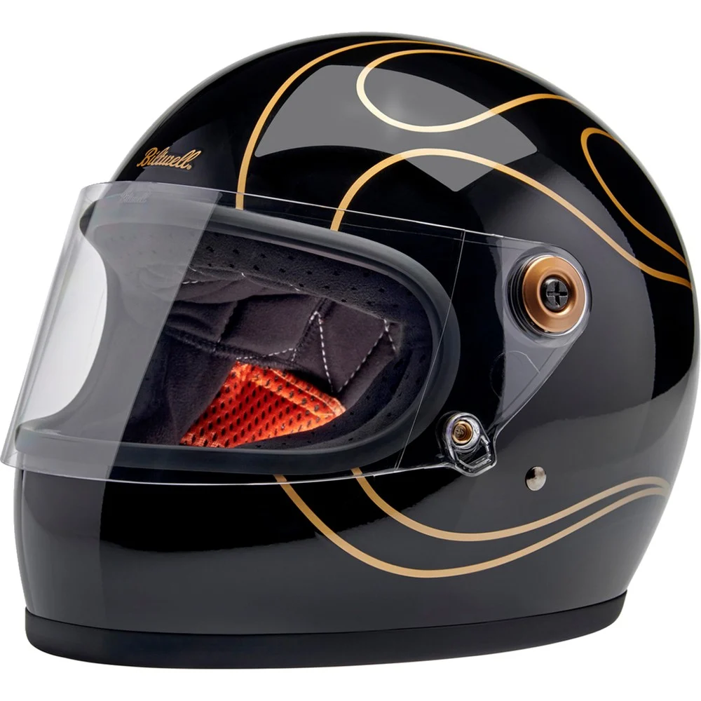 BILTWELL Gringo S Flames Helmet - Gloss Black