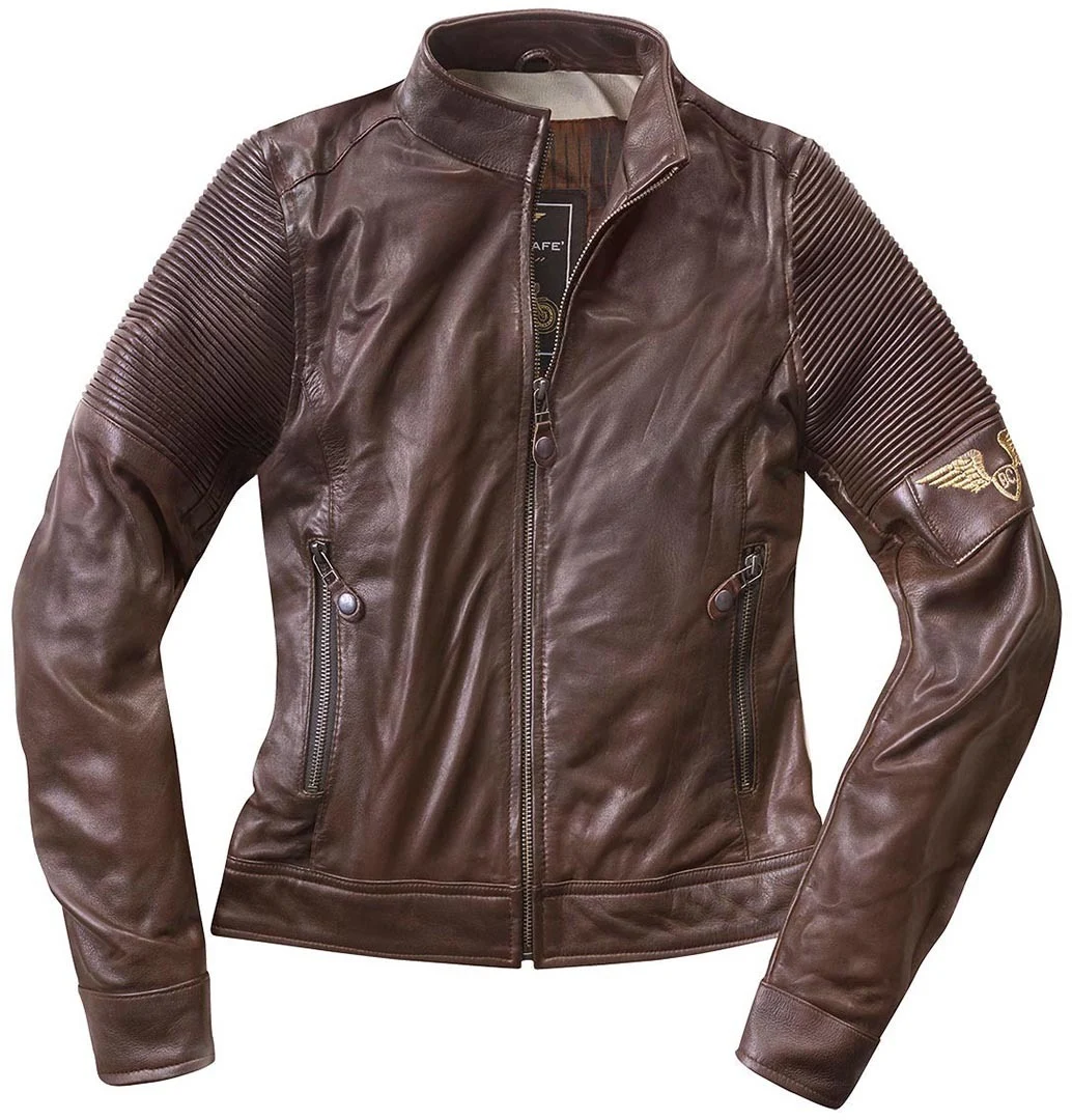 Black-Cafe London Amol Ladies Motorcycle Leather Jacket  brown