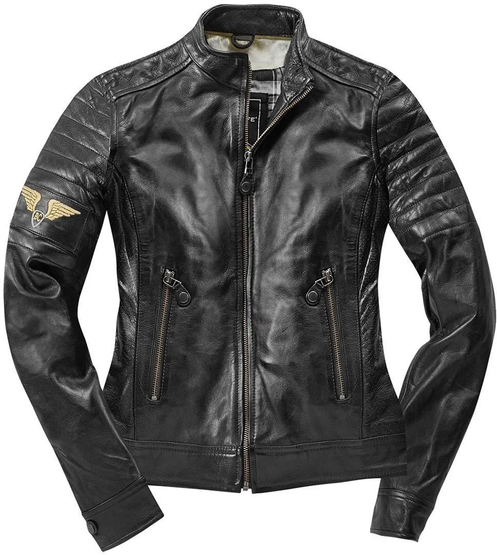 Black-Cafe London Ilam Ladies Motorcycle Leather Jacket  black