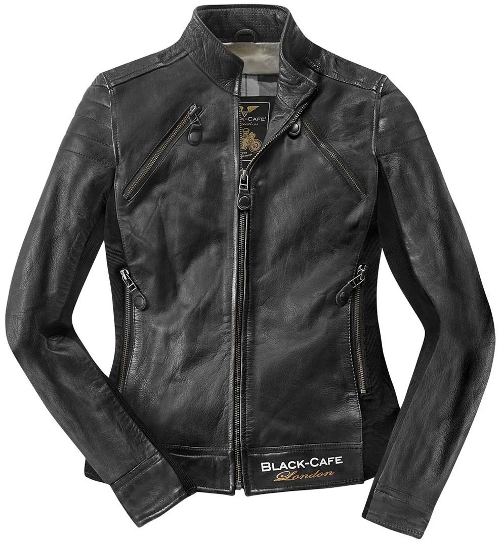 Black-Cafe London Semnan Ladies Motorcycle Leather Jacket  black