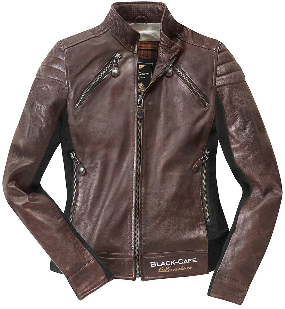 Black-Cafe London Semnan Ladies Motorcycle Leather Jacket  brown