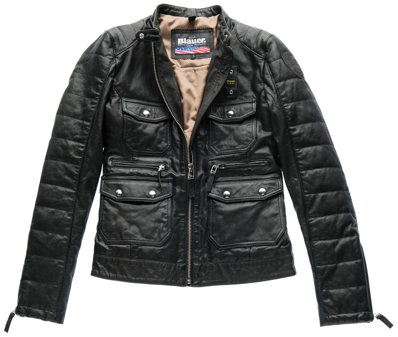Blauer USA Rider Pocket Padded Ladies Leather Jacket  black