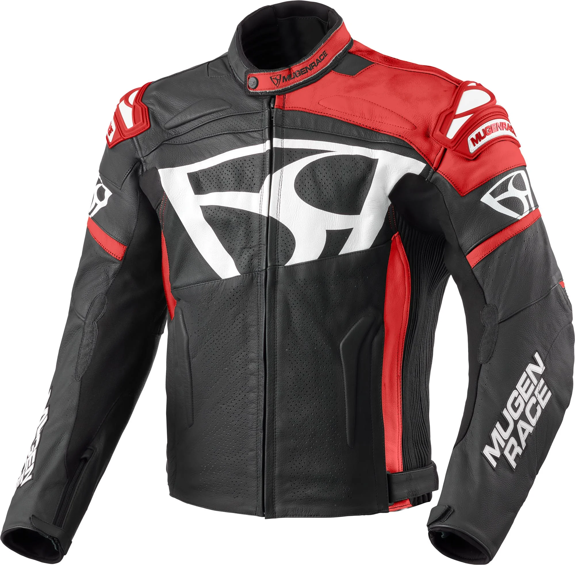 MUGENRACE Aggressore Motorcycle Leather Jacket  black/white/red