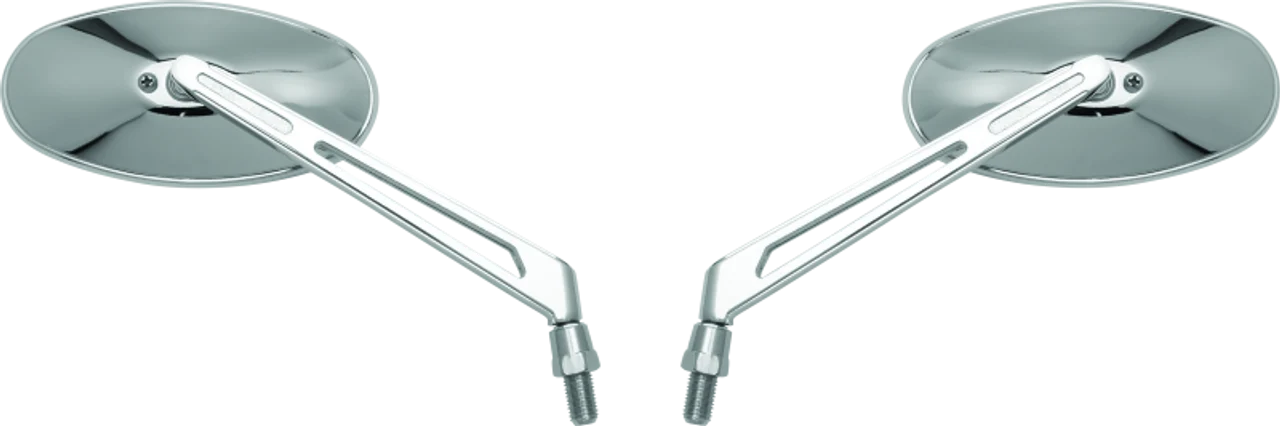 BikeMaster Oval Mirror Machined Arm w/10mm/Yam 10mm/HD Adapters - Pair - Chrome