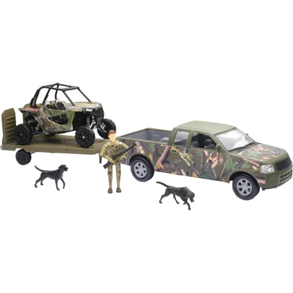 New Ray Toys - Camo Pick-Up Truck & Trailer with Polaris RZR 1000XP 1:18 Scale
