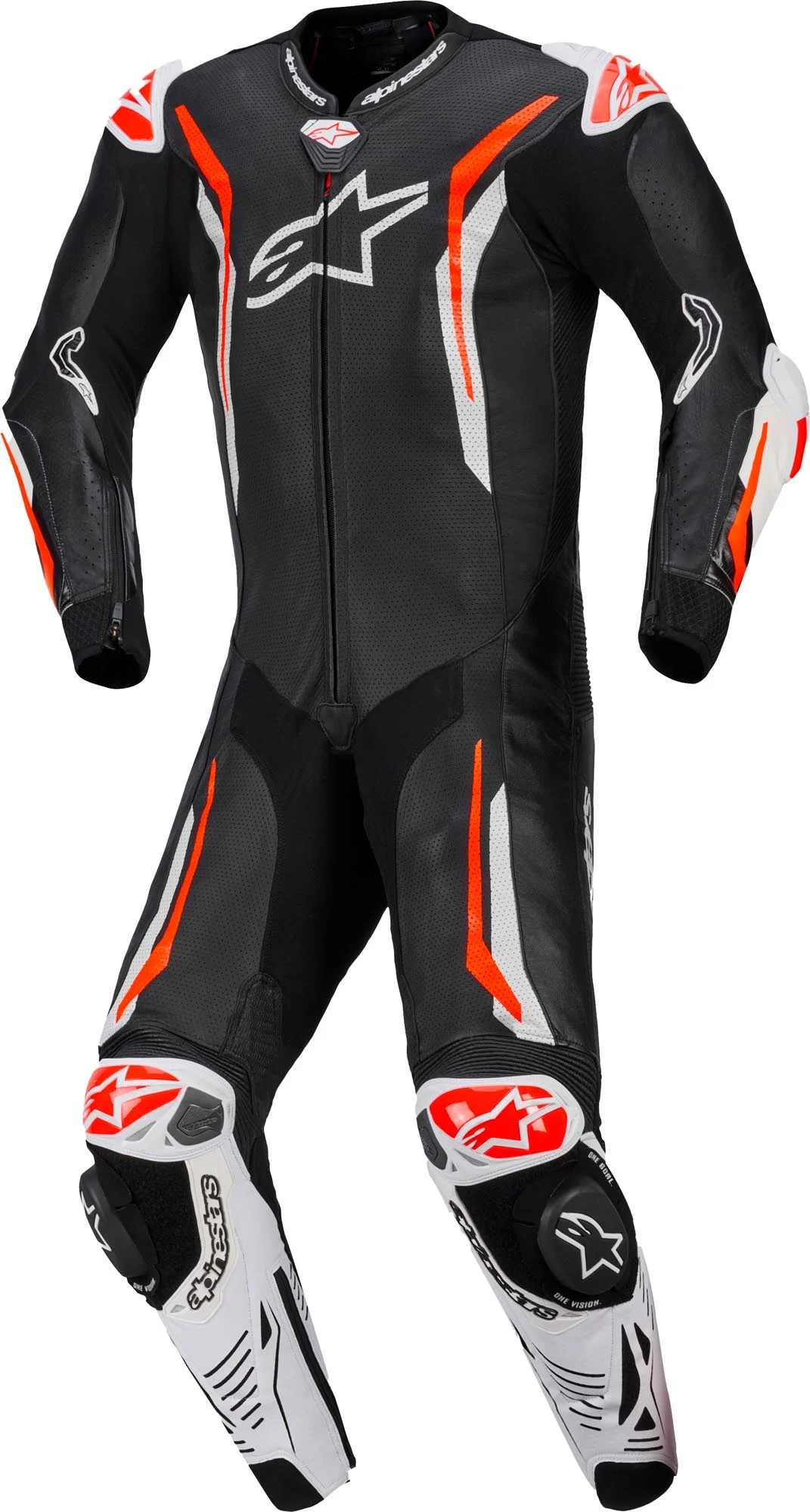 Alpinestars GP Tech V5 perforated 1- Piece Motorcycle Leather Suit black/white/neon-red