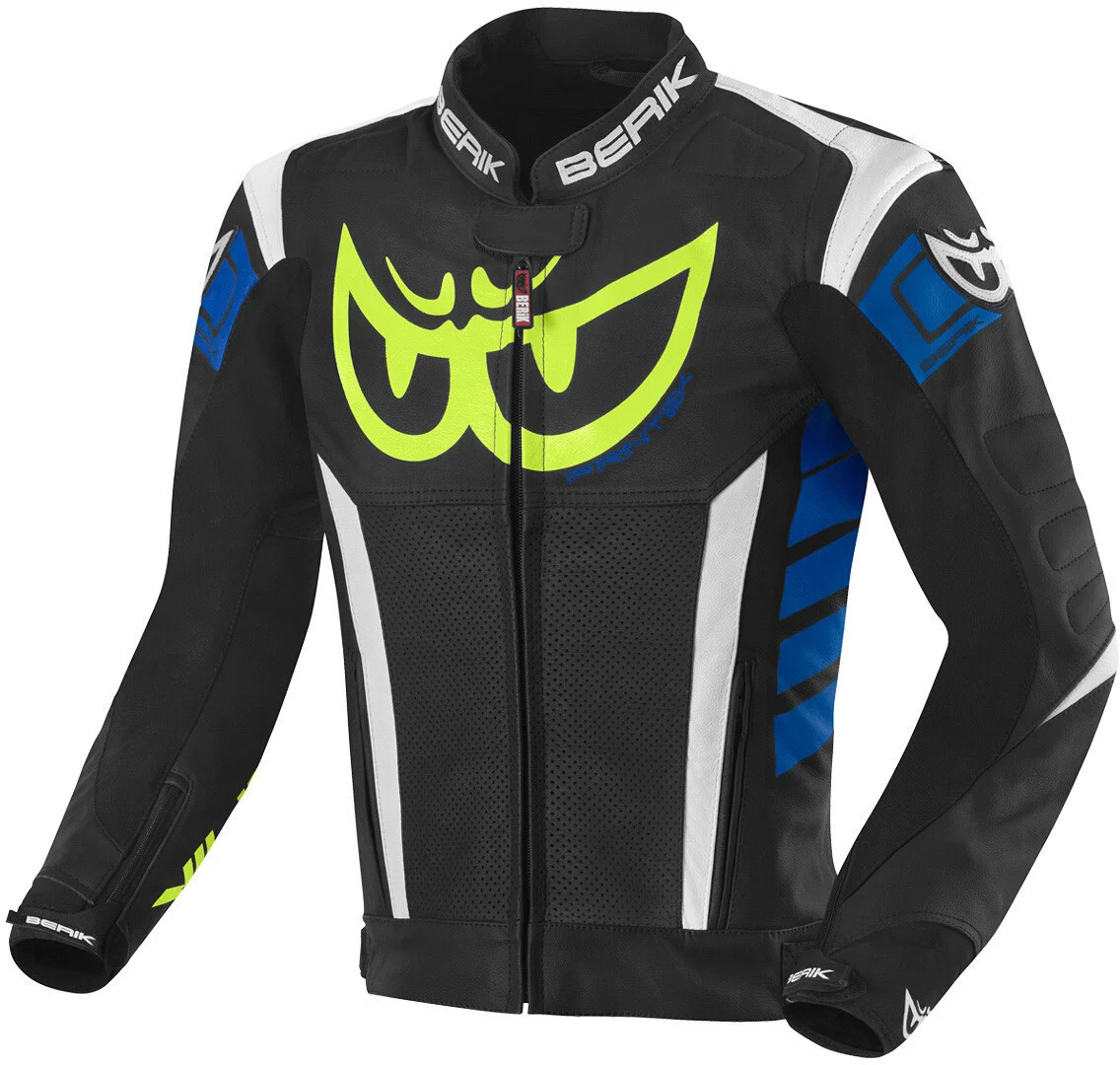 Berik Zakura Motorcycle Leather Jacket black/white/blue/yellow