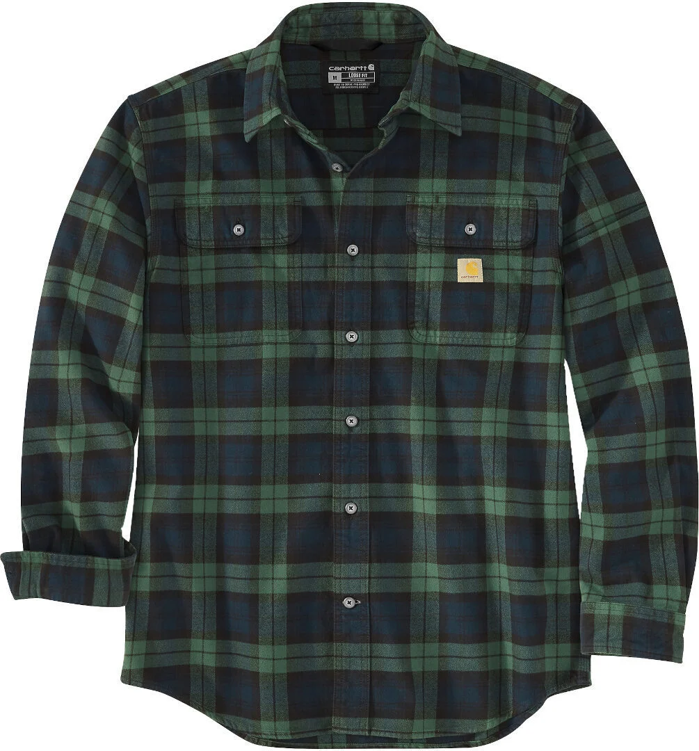 Carhartt Loose Fit Heavyweight Flannel Long-Sleeve Plaid Shirt green