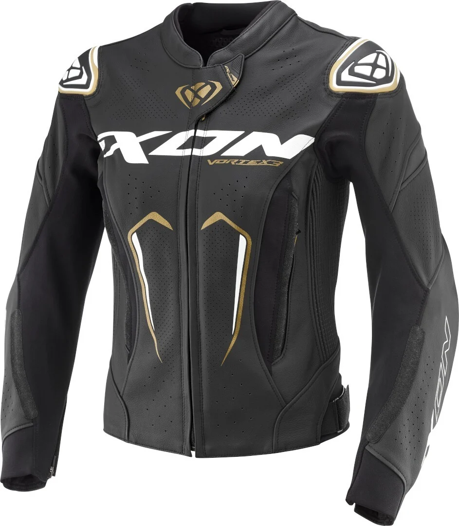 Ixon Vortex 3 Ladies Motorcycle Leather Jacket black/white/gold