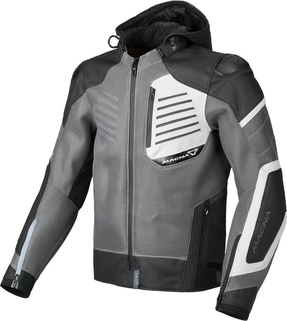 Macna Risant perforated Motorcycle Leather / Textile Jacket grey/black/white