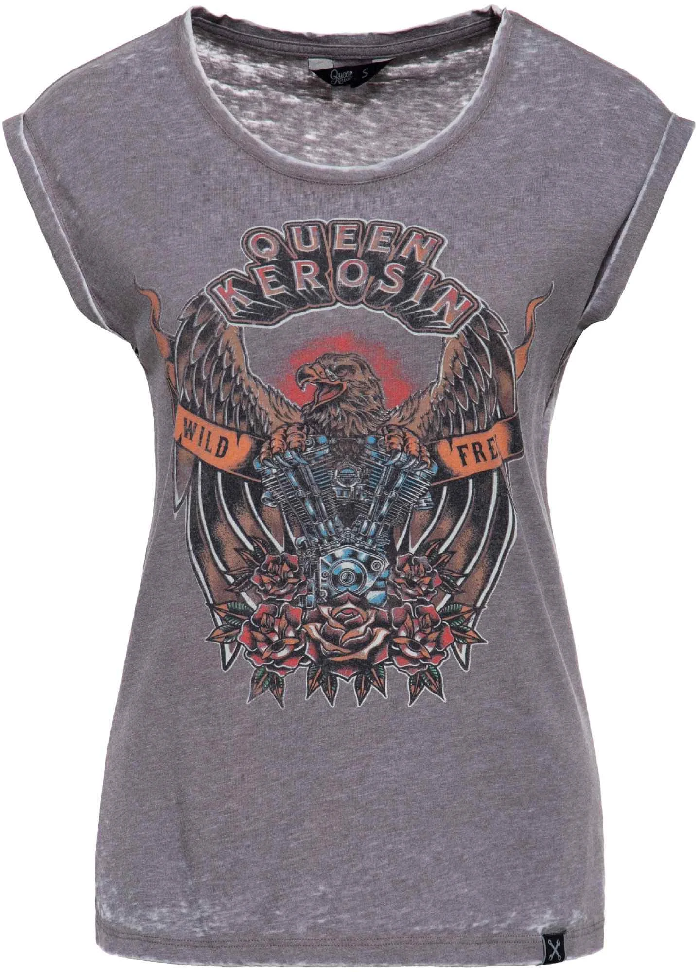 Queen Kerosin Wild & Free Ladies T-Shirt grey