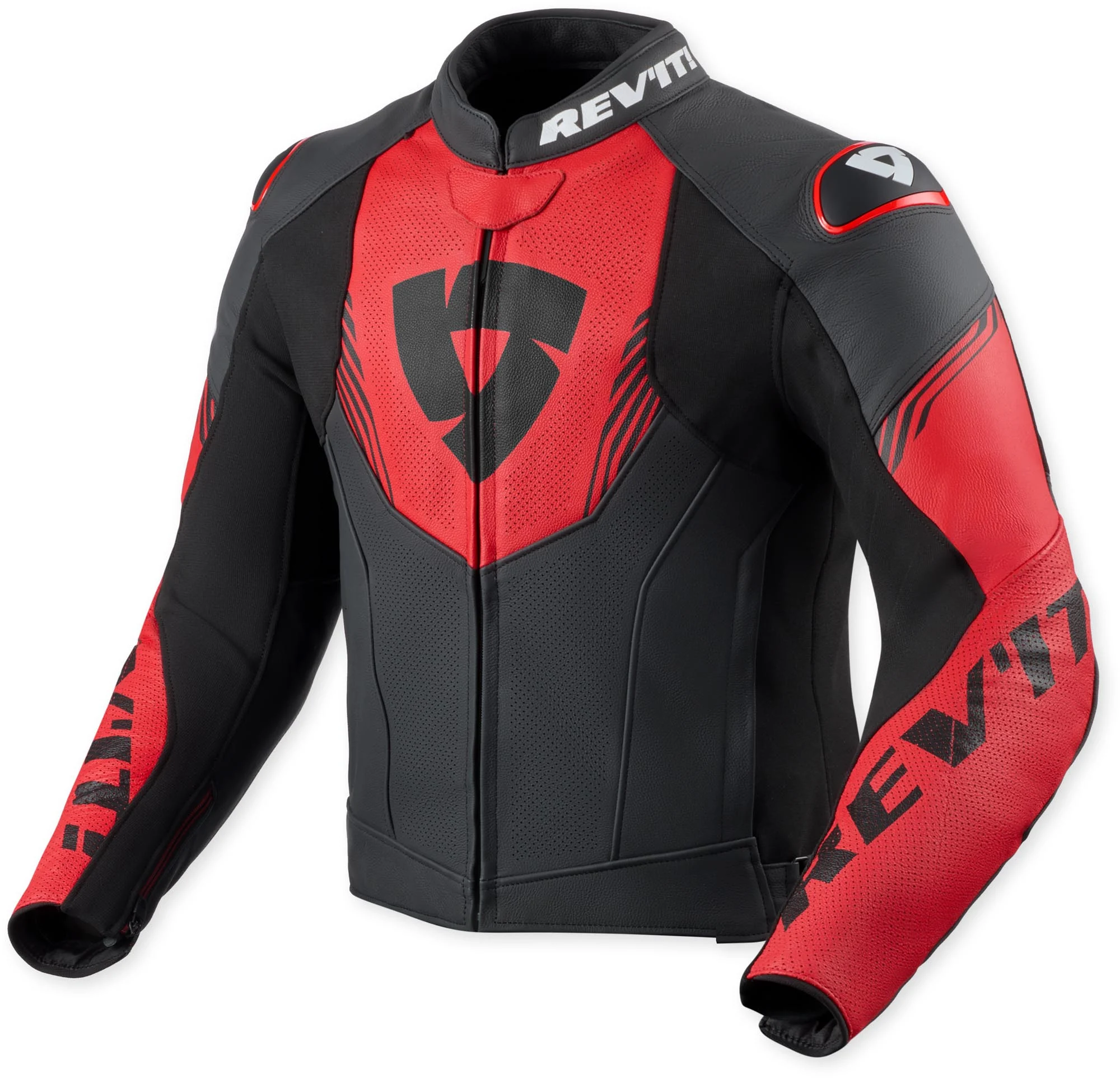 Revit Argon 3 perforated Motorcycle Leather Jacket black/neon-red