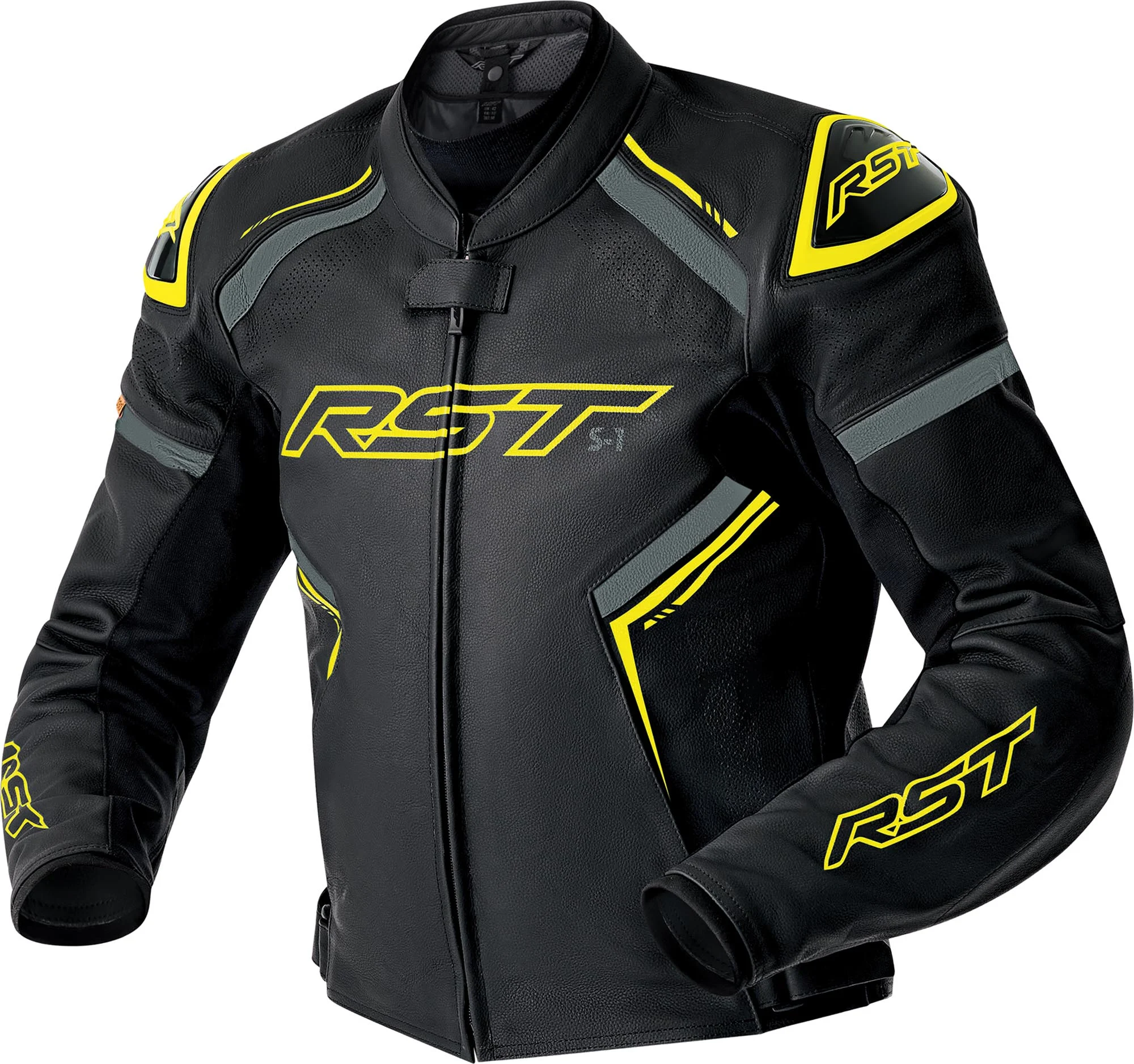 RST S1 D3O perforated Motorcycle Leather Jacket black/neon-yellow