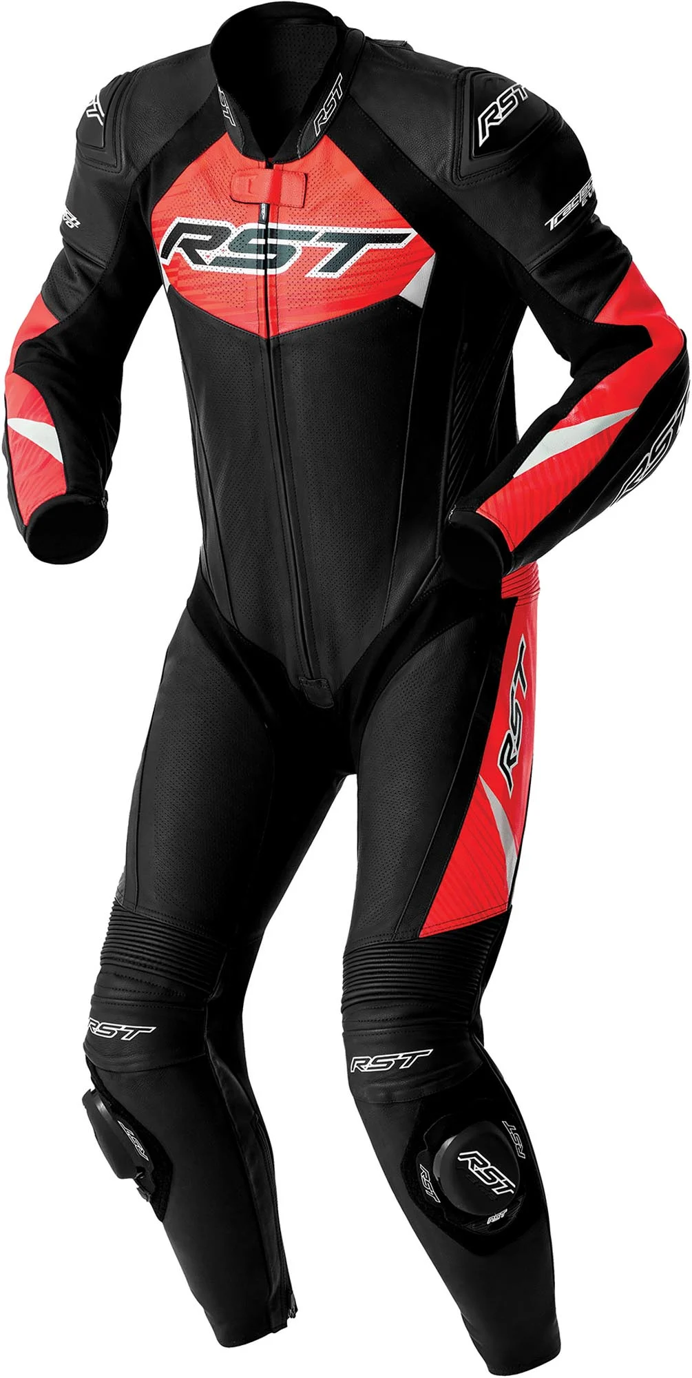 RST Tractech Evo D3O perforated 1-Piece Motorcycle Leather Suit black/red
