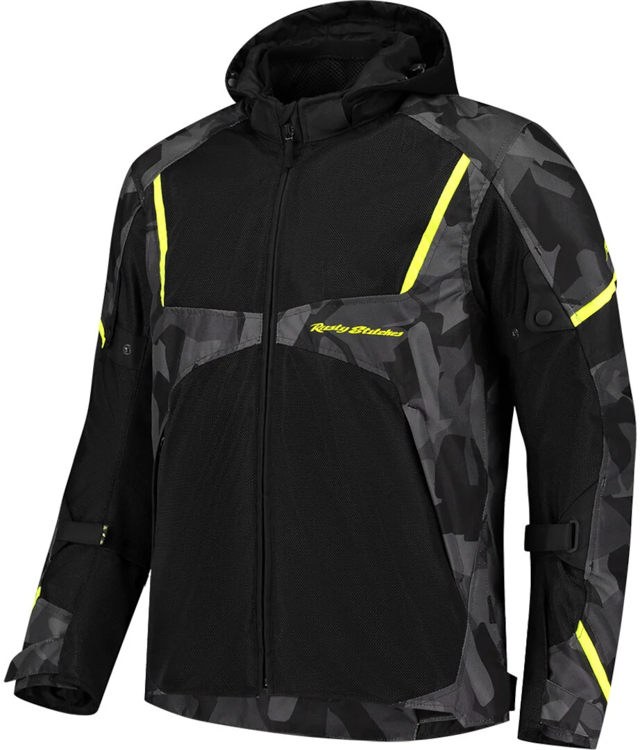 Rusty Stitches Carlo Motorcycle Textile Jacket black/grey/fluo-yellow