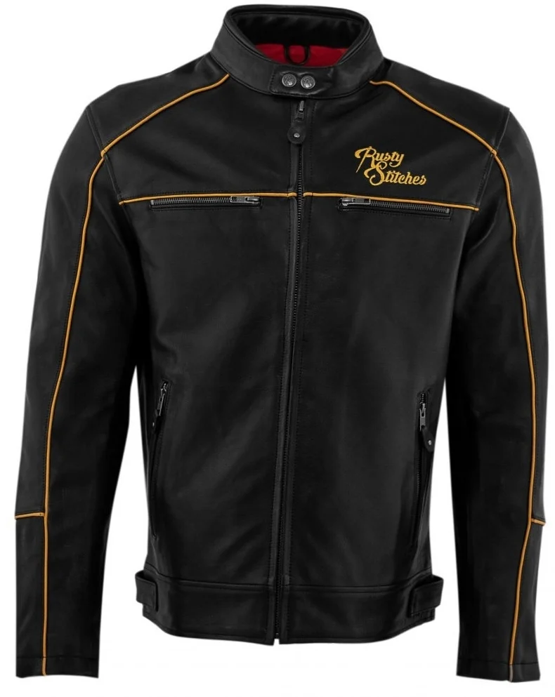 Rusty Stitches Chase Motorcycle Leather Jacket black/gold