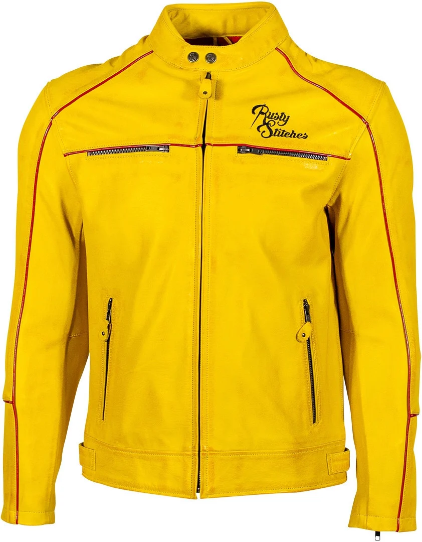 Rusty Stitches Chase Motorcycle Leather Jacket yellow/black